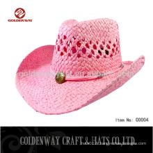 Fournisseur en gros western cowboy chapeaux de paille couleur rose